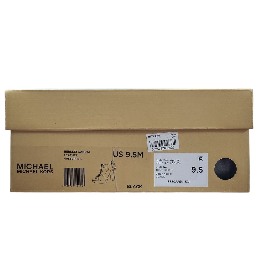 Michael Kors Berkley Lock Black Leather Platform Sandal Heels with Box - Picture 15 of 15